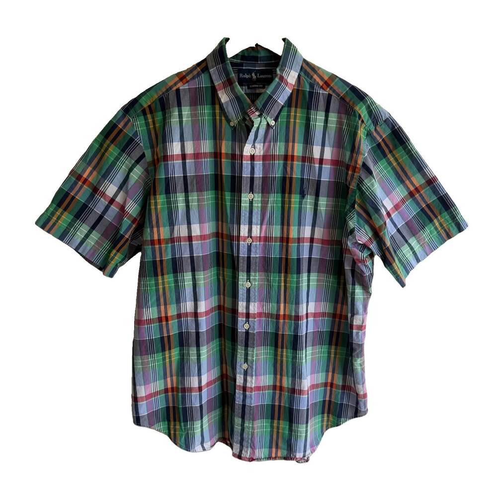 Ralph Lauren Multicolor Plaid Short Sleeve Button Down Shirt Size XL (?) Preppy